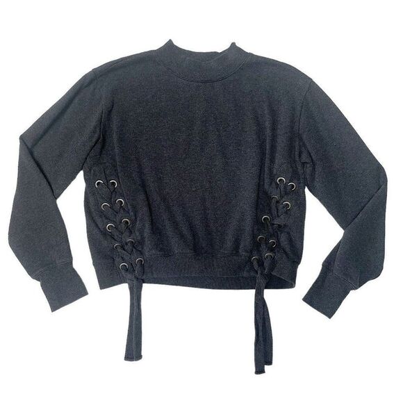Free Generation Los Angeles Gray lace up tie high neck sweater size medium - Picture 1 of 10